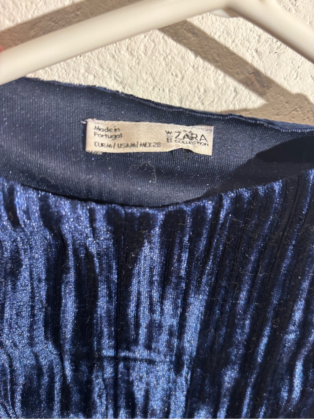 Zara Blue Pleated Velvet Blouse